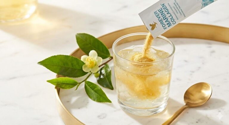 Forever Marine Collagen Sachet in einem edlen Spa-Setting