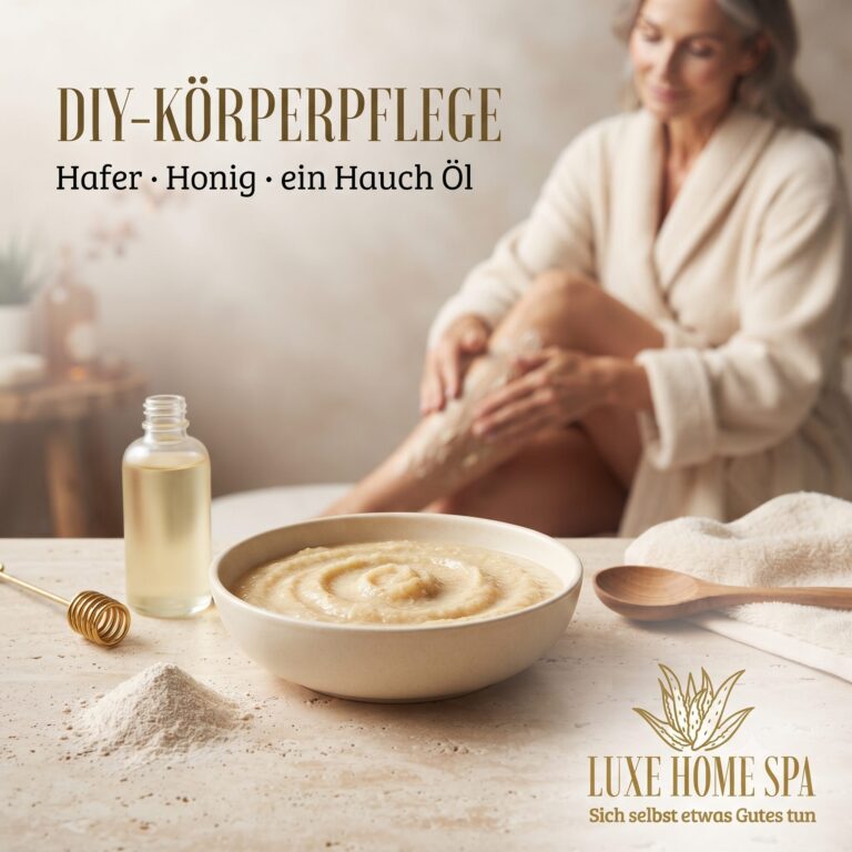 Selbst gemachte Hafer-Honig-Körperpflege mit Pflanzenöl für einen Home-Spa-Abend