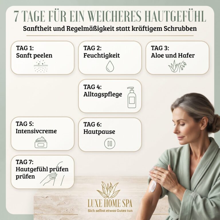 Sieben-Tage-Pflegeroutine für Reibeisenhaut mit Peeling, Aloe Vera und täglicher Bodylotion